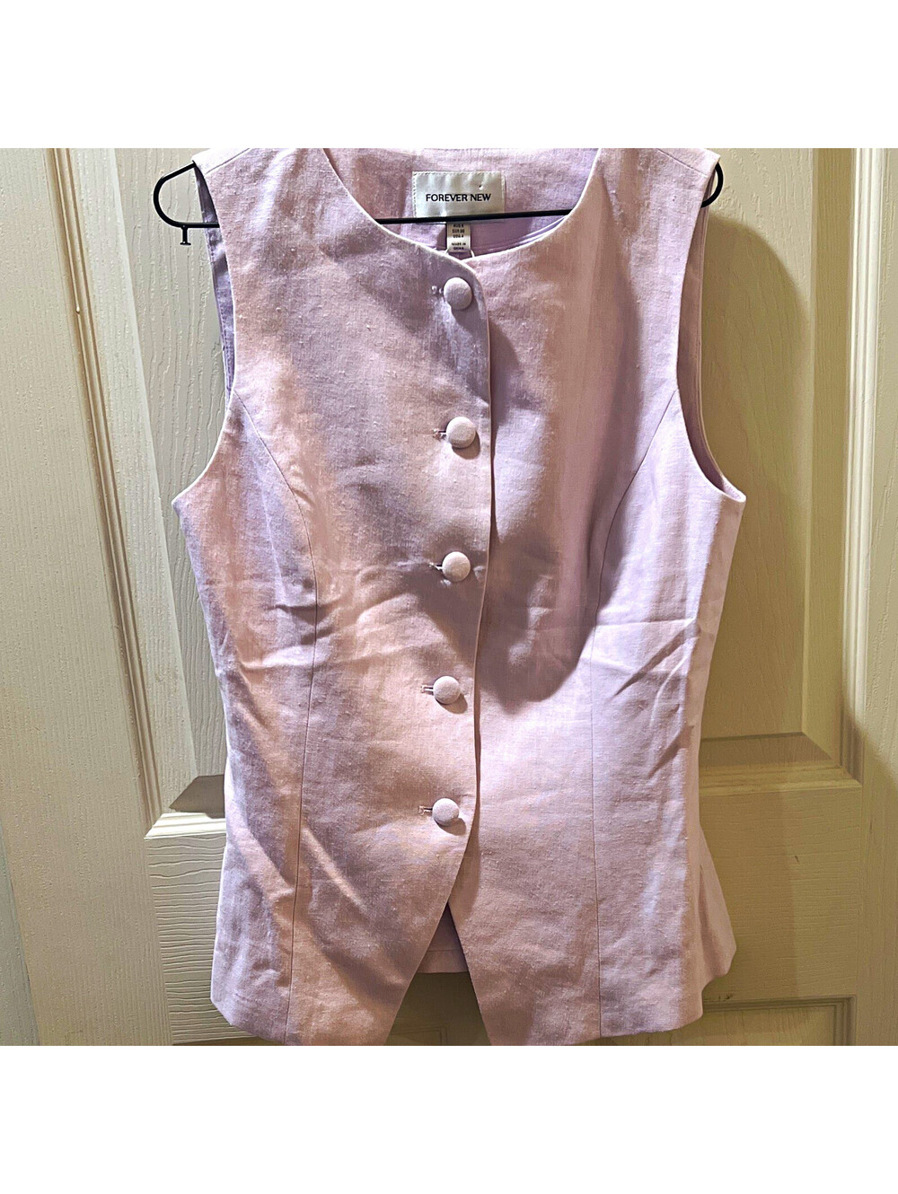 Forever New Womens Lilac Linen Lined Suit Vest 5-Button Sleeveless Sz 4